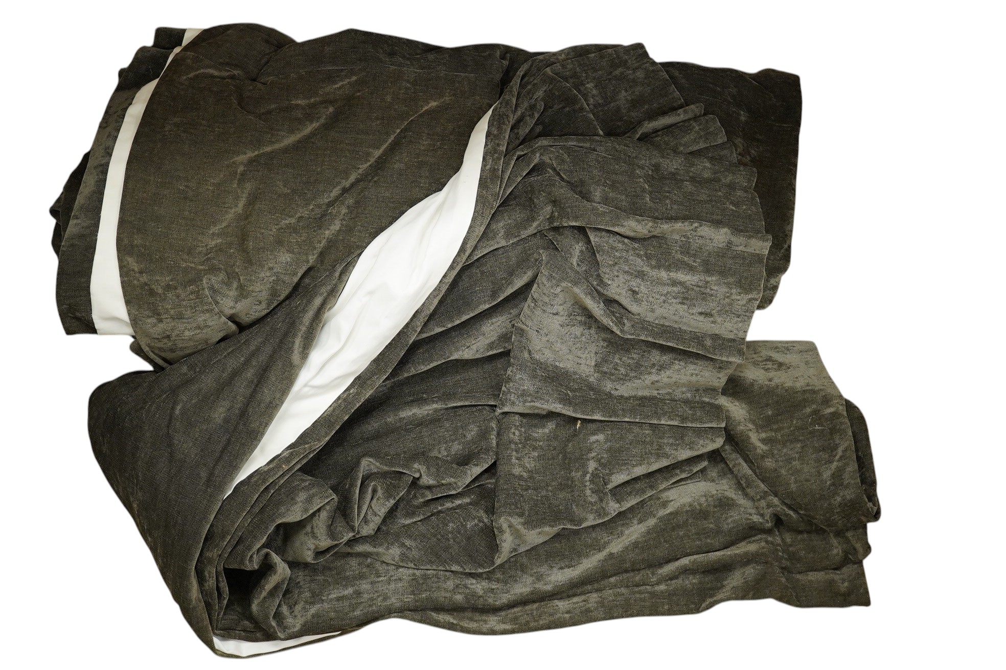 A pair of modern grey velvet curtains, 180cm wide at the top x 193cm approximately.